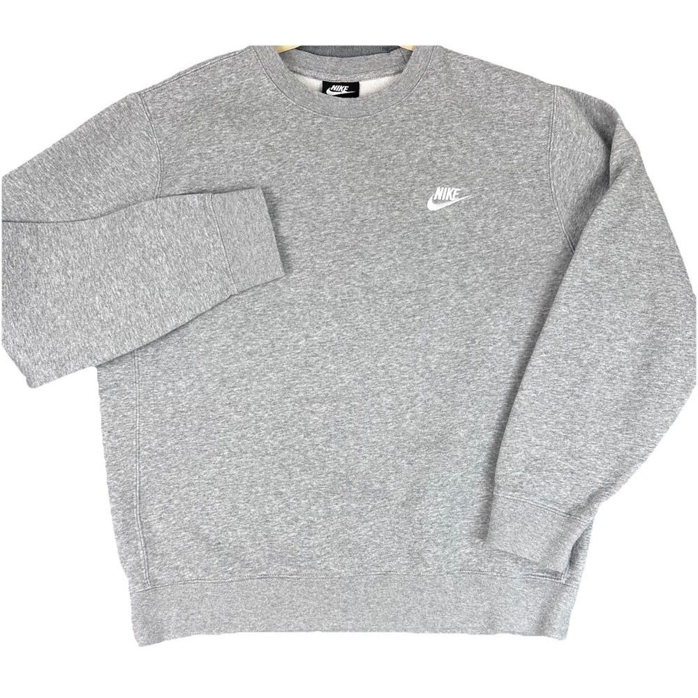 Nike Sweatshirt Mens M Gray Embroidered Swoosh Sportswear Fleece Crewneck
